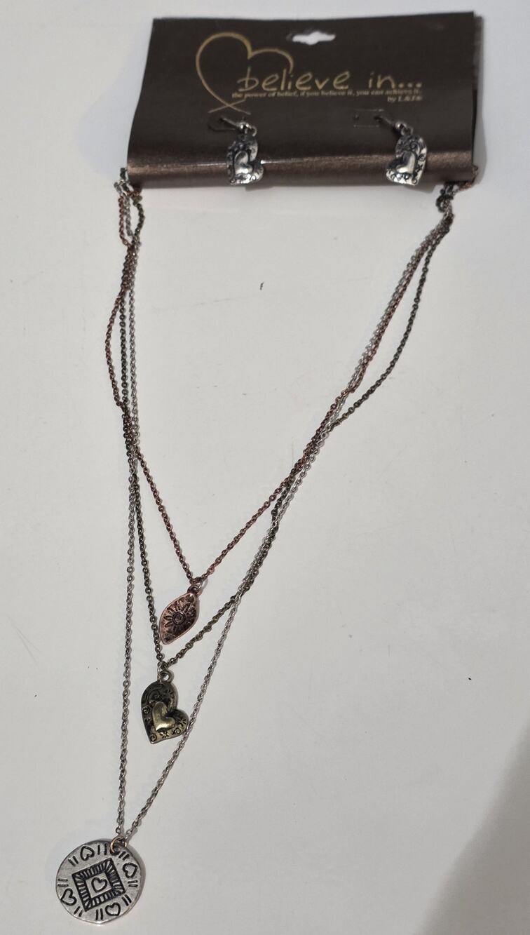 Believe in 20" Necklace with Earrings New